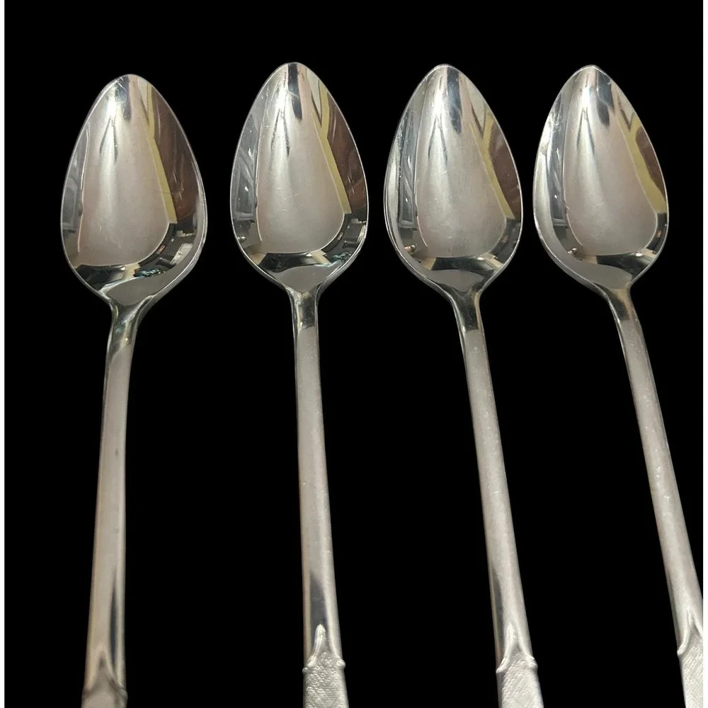 Vintage Japan Reliance Stainless Steel Iced Tea Spoons Set of 4 Textured Swirl